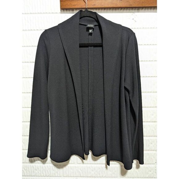 Eileen Fisher Women's Black Open Front Viscose Wool Blend Shawl Collar Cardigan - Picture 1 of 7